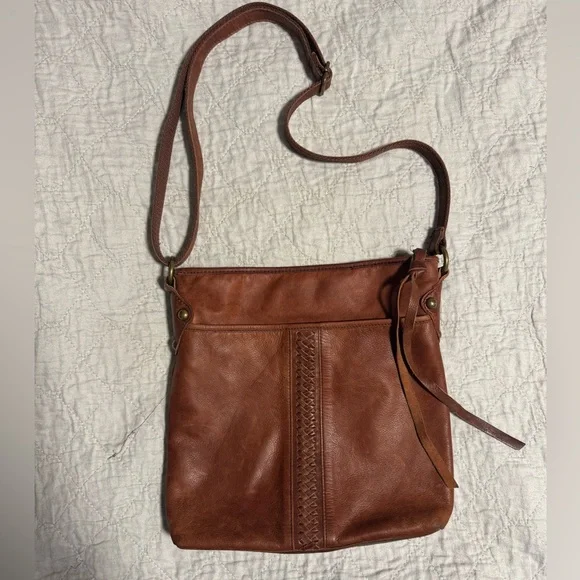 Luck Brand Brown Leather Crossbody Boho Bag with Braided Accent Causal Purse. - Picture 3 of 16